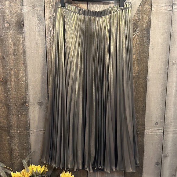 NWT Anthropologie Green & Gold Metallic Pleated Skirt and Top Set - Picture 9 of 16